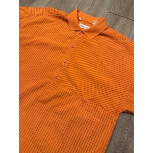 Mens Vintage 80s Size M Orange & Black Pin Stripe Piermonte Button Down Shirt